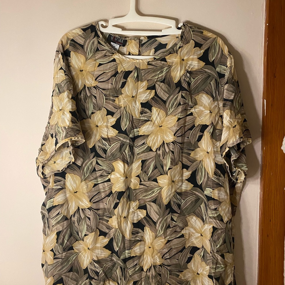 100% silk tropical floral print top